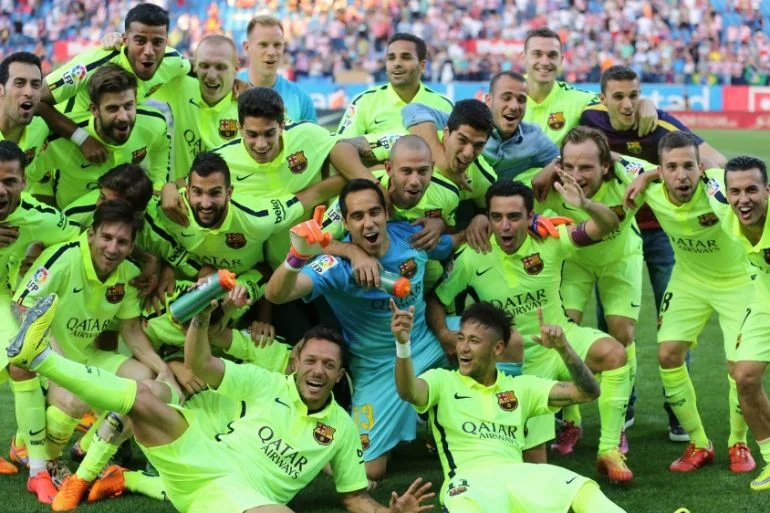 西甲联赛巴塞罗那球队夺冠庆祝